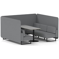 Brixworth 6 Seater Bench Booth With Table, Black Legs, Grey Table With Black Leg, Synergy Fabric, Partner Panels And Sofa