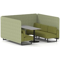Brixworth 6 Seater Bench Booth With Table, Black Legs, Grey Table With Black Leg, Rivet Fabric, Burnish Panels And Olive Sofa