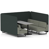 Brixworth 6 Seater Bench Booth With Table, Black Legs, Grey Table With Black Leg, Rivet Fabric, Charcoal Panels And Vitreous Sofa