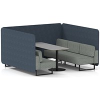 Brixworth 6 Seater Bench Booth With Table, Black Legs, Grey Table With Black Leg, Rivet Fabric, Crucible Panels And Prime Sofa