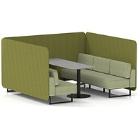 Brixworth 6 Seater Bench Booth With Table, Black Legs, Grey Table With Black Leg, Rivet Fabric, Olive Panels And Burnish Sofa