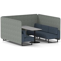 Brixworth 6 Seater Bench Booth With Table, Black Legs, Grey Table With Black Leg, Rivet Fabric, Prime Panels And Crucible Sofa