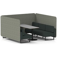 Brixworth 6 Seater Bench Booth With Table, Black Legs, Grey Table With Black Leg, Rivet Fabric, Vitreous Panels And Charcoal Sofa