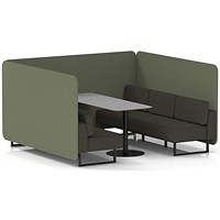 Brixworth 6 Seater Bench Booth With Table, Black Legs, Grey Table With Black Leg, Main Line Flax Fabric, Monument Panels And Temple Sofa