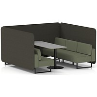 Brixworth 6 Seater Bench Booth With Table, Black Legs, Grey Table With Black Leg, Main Line Flax Fabric, Temple Panels And Monument Sofa
