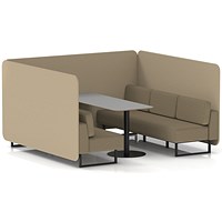Brixworth 6 Seater Bench Booth With Table, Black Legs, Grey Table With Black Leg, Main Line Flax Fabric, Upminster Panels And Bank Sofa