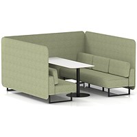 Brixworth 6 Seater Bench Booth With Table, Black Legs, White Table With Black Leg, Rivet Fabric, Burnish Panels And Sofa