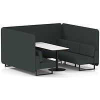 Brixworth 6 Seater Bench Booth With Table, Black Legs, White Table With Black Leg, Rivet Fabric, Charcoal Panels And Sofa