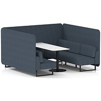 Brixworth 6 Seater Bench Booth With Table, Black Legs, White Table With Black Leg, Rivet Fabric, Crucible Panels And Sofa