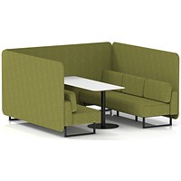 Brixworth 6 Seater Bench Booth With Table, Black Legs, White Table With Black Leg, Rivet Fabric, Olive Panels And Sofa