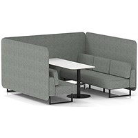 Brixworth 6 Seater Bench Booth With Table, Black Legs, White Table With Black Leg, Rivet Fabric, Prime Panels And Sofa