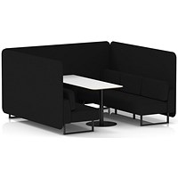 Brixworth 6 Seater Bench Booth With Table, Black Legs, White Table With Black Leg, X2 Fabric, Diameter Panels And Sofa