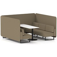 Brixworth 6 Seater Bench Booth With Table, Black Legs, White Table With Black Leg, Main Line Flax Fabric, Bank Panels And Sofa