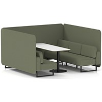 Brixworth 6 Seater Bench Booth With Table, Black Legs, White Table With Black Leg, Main Line Flax Fabric, Monument Panels And Sofa