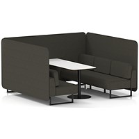 Brixworth 6 Seater Bench Booth With Table, Black Legs, White Table With Black Leg, Main Line Flax Fabric, Temple Panels And Sofa