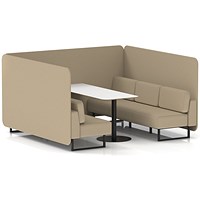 Brixworth 6 Seater Bench Booth With Table, Black Legs, White Table With Black Leg, Main Line Flax Fabric, Upminster Panels And Sofa