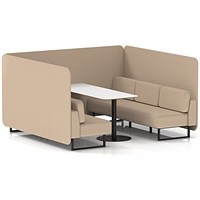 Brixworth 6 Seater Bench Booth With Table, Black Legs, White Table With Black Leg, Synergy Fabric, Affix Panels And Sofa