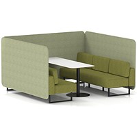 Brixworth 6 Seater Bench Booth With Table, Black Legs, White Table With Black Leg, Rivet Fabric, Burnish Panels And Olive Sofa