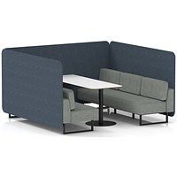 Brixworth 6 Seater Bench Booth With Table, Black Legs, White Table With Black Leg, Rivet Fabric, Crucible Panels And Prime Sofa
