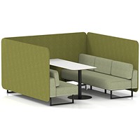 Brixworth 6 Seater Bench Booth With Table, Black Legs, White Table With Black Leg, Rivet Fabric, Olive Panels And Burnish Sofa