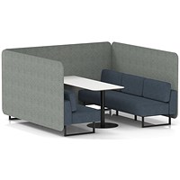 Brixworth 6 Seater Bench Booth With Table, Black Legs, White Table With Black Leg, Rivet Fabric, Prime Panels And Crucible Sofa