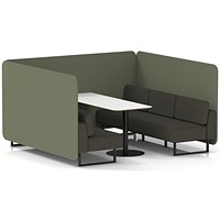 Brixworth 6 Seater Bench Booth With Table, Black Legs, White Table With Black Leg, Main Line Flax Fabric, Monument Panels And Temple Sofa