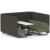 Brixworth 6 Seater Bench Booth With Table, Black Legs, White Table With Black Leg, Main Line Flax Fabric, Temple Panels And Monument Sofa