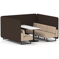 Brixworth 6 Seater Bench Booth With Table, Black Legs, White Table With Black Leg, Synergy Fabric, Wed Panels And Affix Sofa