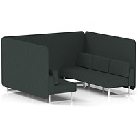 Brixworth 6 Seater Bench Booth, White Legs, Rivet Fabric, Charcoal Panels And Sofa