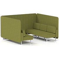 Brixworth 6 Seater Bench Booth, White Legs, Rivet Fabric, Olive Panels And Sofa