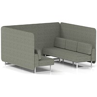 Brixworth 6 Seater Bench Booth, White Legs, Rivet Fabric, Vitreous Panels And Sofa