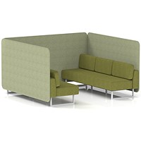 Brixworth 6 Seater Bench Booth, White Legs, Rivet Fabric, Burnish Panels And Olive Sofa