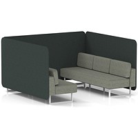 Brixworth 6 Seater Bench Booth, White Legs, Rivet Fabric, Charcoal Panels And Vitreous Sofa