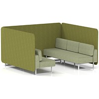 Brixworth 6 Seater Bench Booth, White Legs, Rivet Fabric, Olive Panels And Burnish Sofa