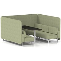 Brixworth 6 Seater Bench Booth With Table, White Legs, Black Table With White Leg, Rivet Fabric, Burnish Panels And Sofa