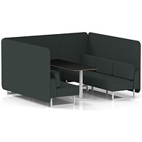 Brixworth 6 Seater Bench Booth With Table, White Legs, Black Table With White Leg, Rivet Fabric, Charcoal Panels And Sofa