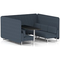 Brixworth 6 Seater Bench Booth With Table, White Legs, Black Table With White Leg, Rivet Fabric, Crucible Panels And Sofa