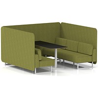 Brixworth 6 Seater Bench Booth With Table, White Legs, Black Table With White Leg, Rivet Fabric, Olive Panels And Sofa