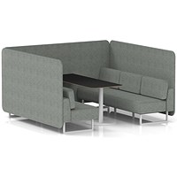 Brixworth 6 Seater Bench Booth With Table, White Legs, Black Table With White Leg, Rivet Fabric, Prime Panels And Sofa