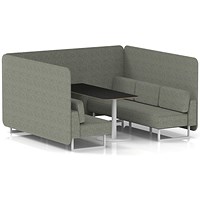 Brixworth 6 Seater Bench Booth With Table, White Legs, Black Table With White Leg, Rivet Fabric, Vitreous Panels And Sofa