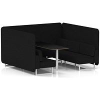 Brixworth 6 Seater Bench Booth With Table, White Legs, Black Table With White Leg, X2 Fabric, Diameter Panels And Sofa