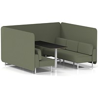 Brixworth 6 Seater Bench Booth With Table, White Legs, Black Table With White Leg, Main Line Flax Fabric, Monument Panels And Sofa