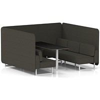 Brixworth 6 Seater Bench Booth With Table, White Legs, Black Table With White Leg, Main Line Flax Fabric, Temple Panels And Sofa
