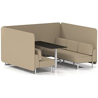 Brixworth 6 Seater Bench Booth With Table, White Legs, Black Table With White Leg, Main Line Flax Fabric, Upminster Panels And Sofa