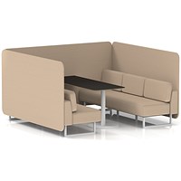 Brixworth 6 Seater Bench Booth With Table, White Legs, Black Table With White Leg, Synergy Fabric, Affix Panels And Sofa