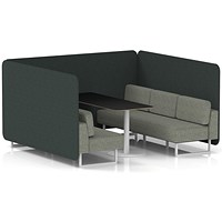 Brixworth 6 Seater Bench Booth With Table, White Legs, Black Table With White Leg, Rivet Fabric, Charcoal Panels And Vitreous Sofa