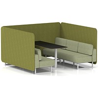 Brixworth 6 Seater Bench Booth With Table, White Legs, Black Table With White Leg, Rivet Fabric, Olive Panels And Burnish Sofa