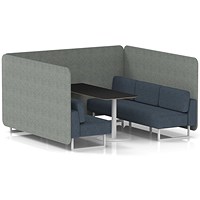 Brixworth 6 Seater Bench Booth With Table, White Legs, Black Table With White Leg, Rivet Fabric, Prime Panels And Crucible Sofa