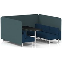 Brixworth 6 Seater Bench Booth With Table, White Legs, Black Table With White Leg, X2 Fabric, Polygon Panels And Calculus Sofa