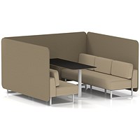 Brixworth 6 Seater Bench Booth With Table, White Legs, Black Table With White Leg, Main Line Flax Fabric, Bank Panels And Upminster Sofa